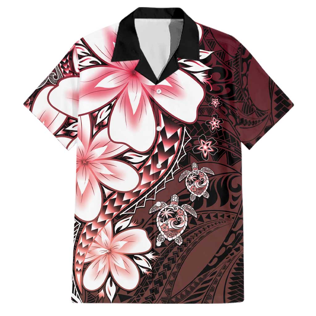 Polynesia Romantic Valentine Family Matching Off Shoulder Maxi Dress and Hawaiian Shirt Sea Turtle Couple With Red Gradient Plumeria