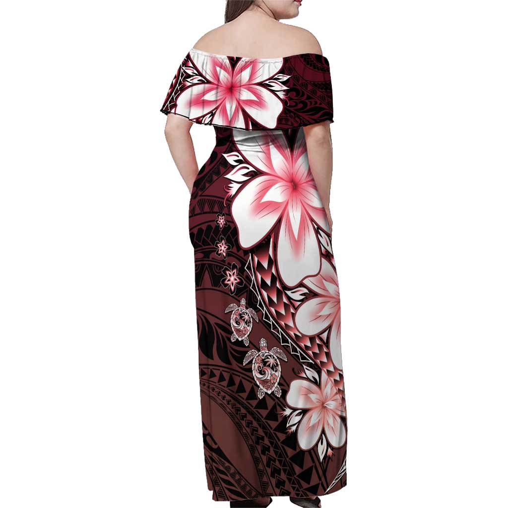 Polynesia Romantic Valentine Family Matching Off Shoulder Maxi Dress and Hawaiian Shirt Sea Turtle Couple With Red Gradient Plumeria