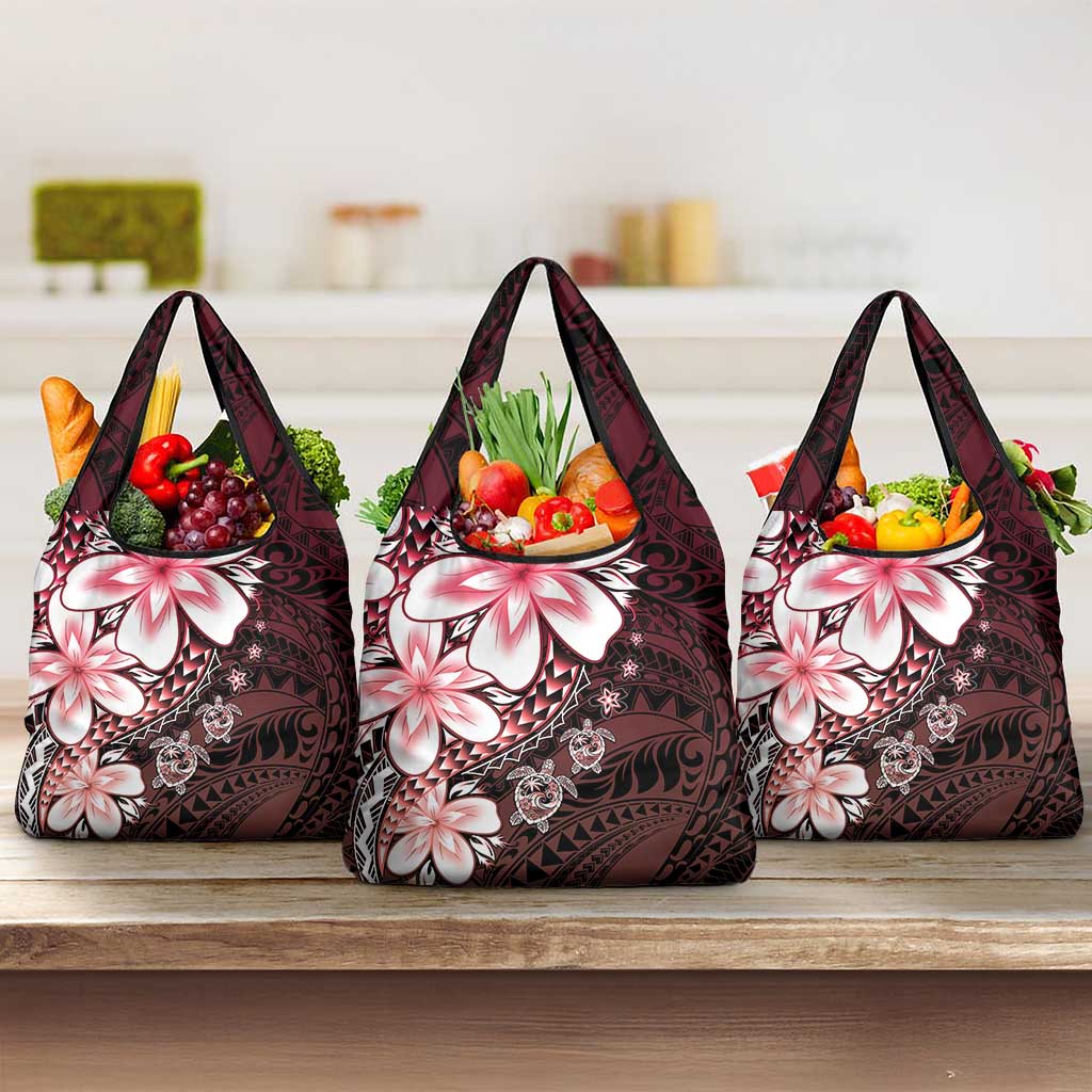 Polynesia Romantic Valentine Grocery Bag Sea Turtle Couple With Red Gradient Plumeria LT05 3-pack One Size Red - Polynesian Pride