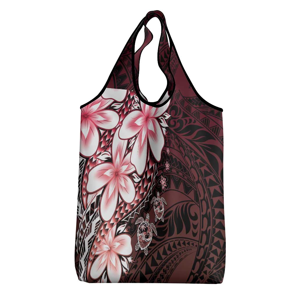 Polynesia Romantic Valentine Grocery Bag Sea Turtle Couple With Red Gradient Plumeria LT05 - Polynesian Pride