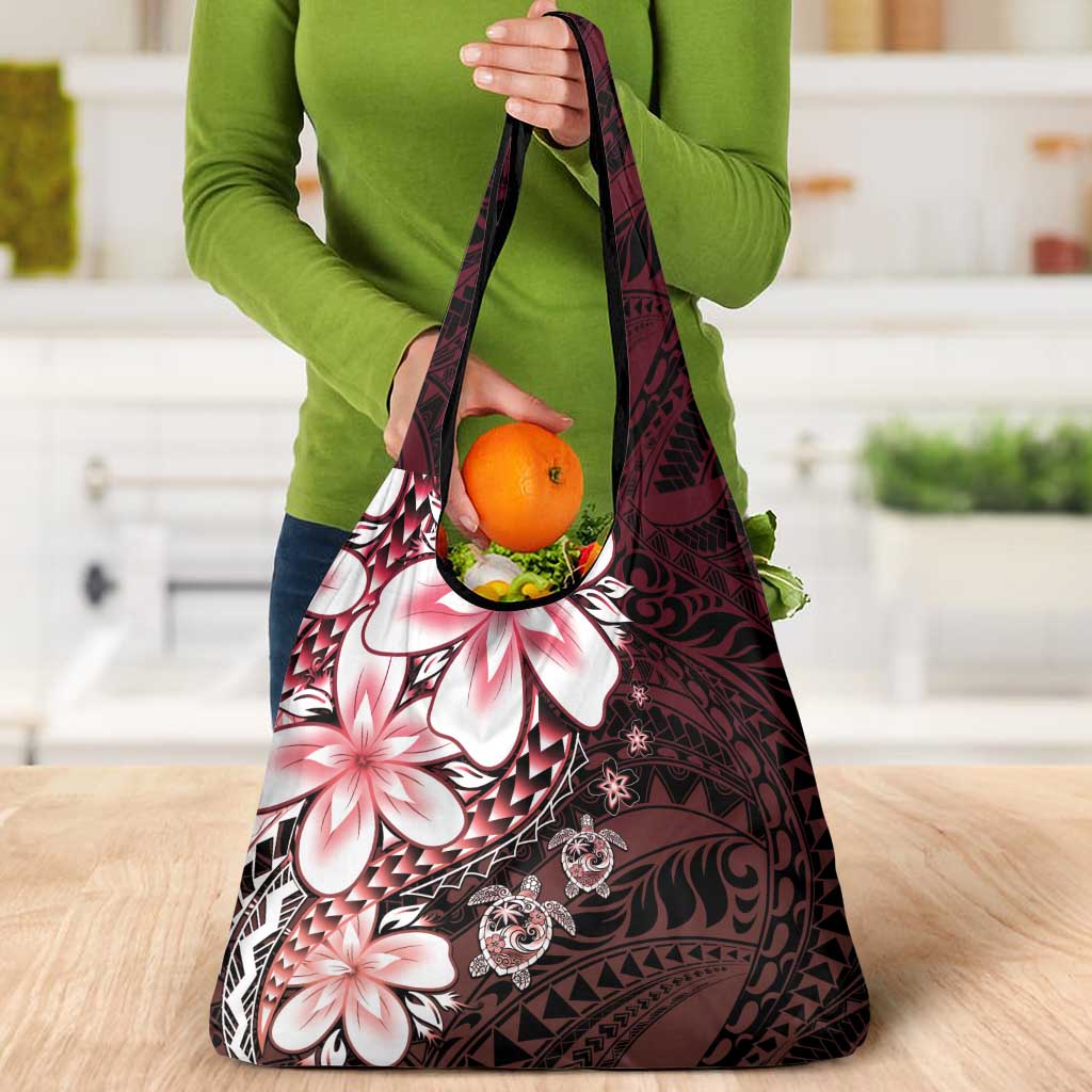 Polynesia Romantic Valentine Grocery Bag Sea Turtle Couple With Red Gradient Plumeria LT05 - Polynesian Pride