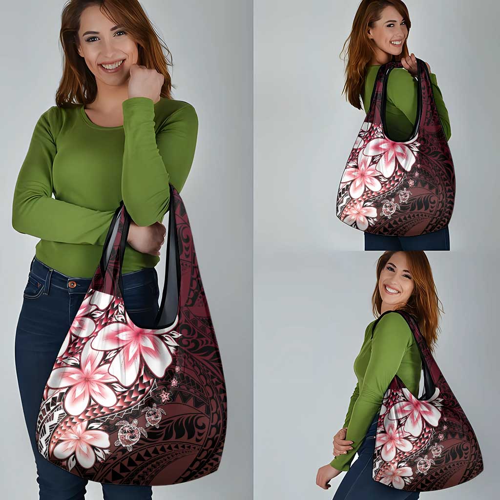 Polynesia Romantic Valentine Grocery Bag Sea Turtle Couple With Red Gradient Plumeria LT05 - Polynesian Pride