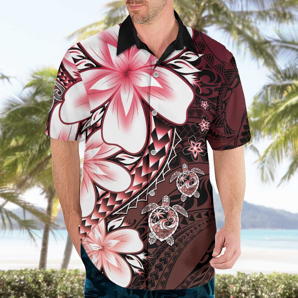 Polynesia Romantic Valentine Hawaiian Shirt Sea Turtle Couple With Red Gradient Plumeria LT05 - Polynesian Pride