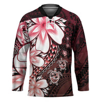 Polynesia Romantic Valentine Hockey Jersey Sea Turtle Couple With Red Gradient Plumeria LT05 Unisex Red - Polynesian Pride