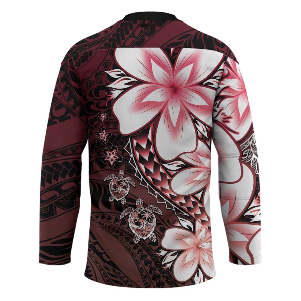 Polynesia Romantic Valentine Hockey Jersey Sea Turtle Couple With Red Gradient Plumeria LT05 - Polynesian Pride