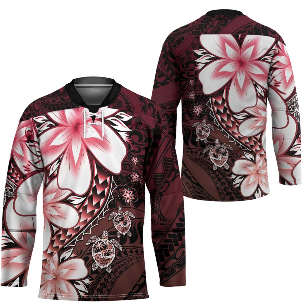 Polynesia Romantic Valentine Hockey Jersey Sea Turtle Couple With Red Gradient Plumeria LT05 - Polynesian Pride