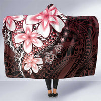 Polynesia Romantic Valentine Hooded Blanket Sea Turtle Couple With Red Gradient Plumeria LT05 One Size Red - Polynesian Pride