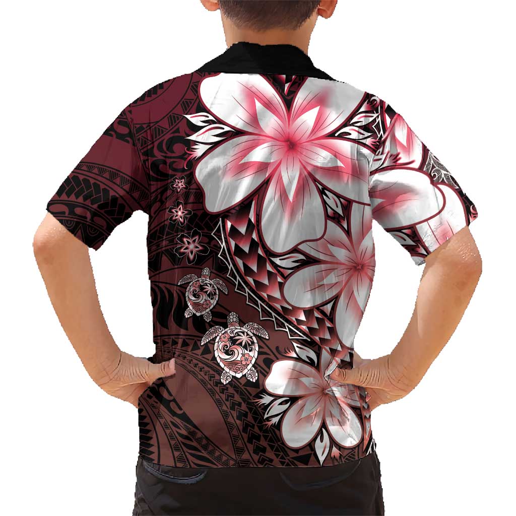 Polynesia Romantic Valentine Kid Hawaiian Shirt Sea Turtle Couple With Red Gradient Plumeria LT05 - Polynesian Pride