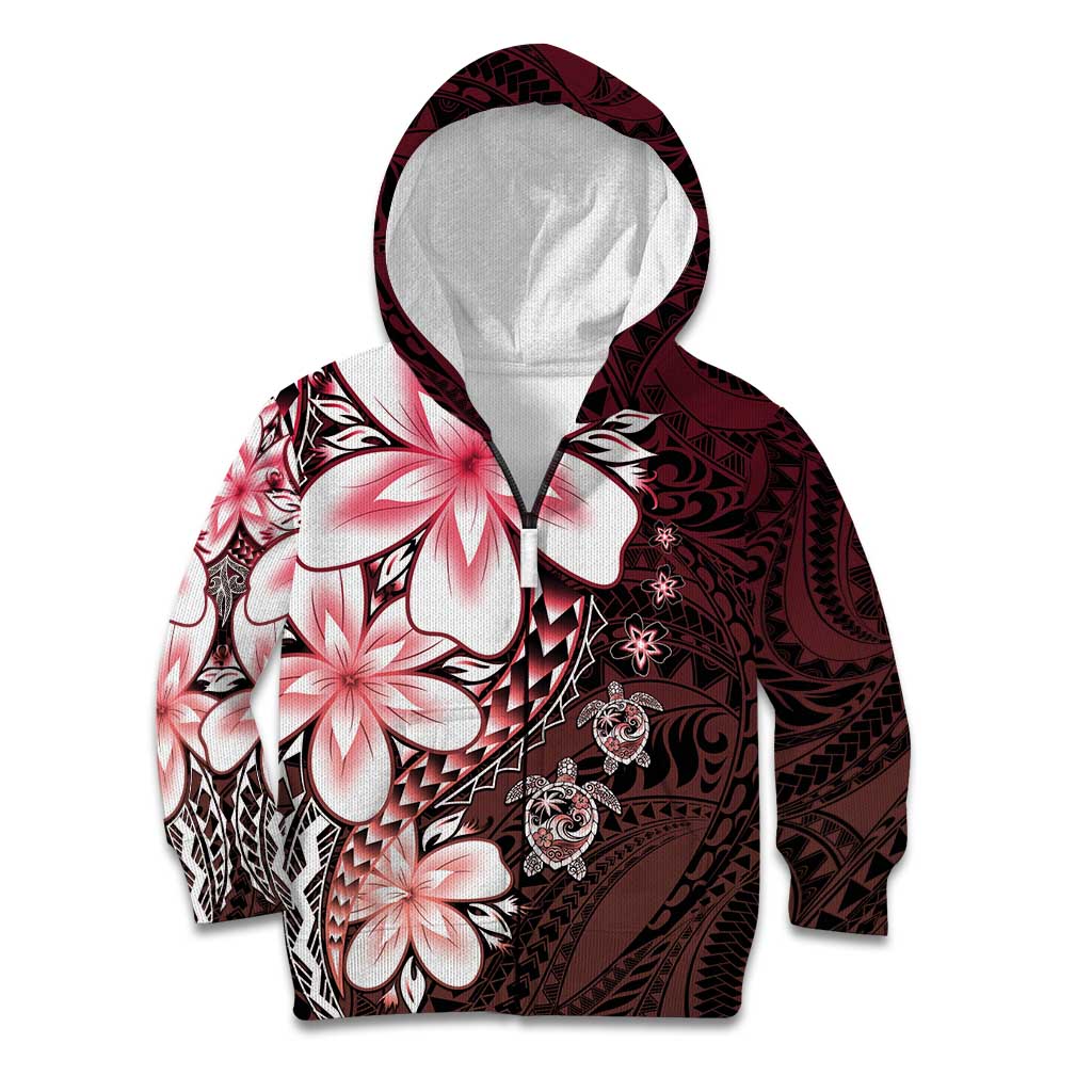Polynesia Romantic Valentine Kid Hoodie Sea Turtle Couple With Red Gradient Plumeria LT05 Zip Hoodie Red - Polynesian Pride