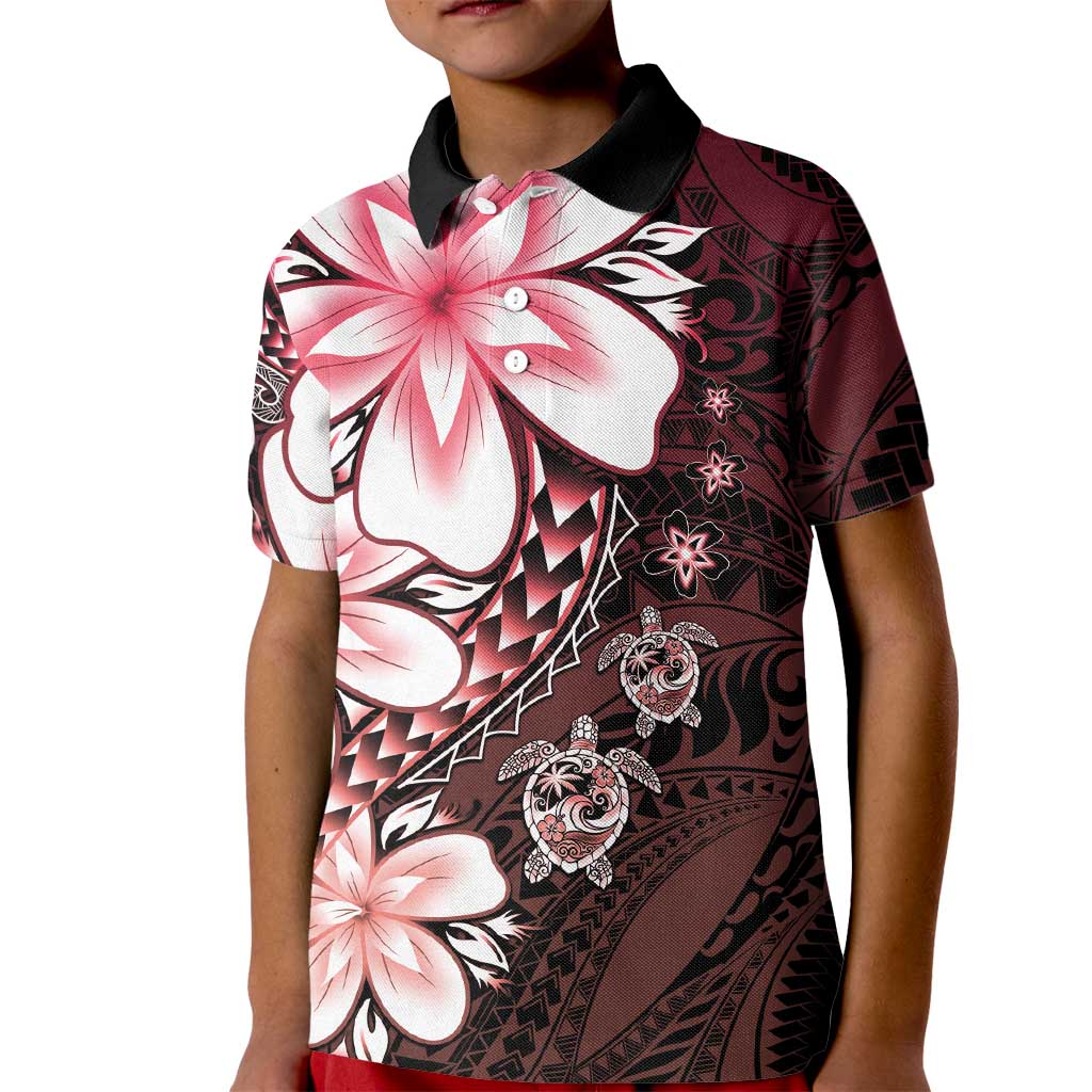 Polynesia Romantic Valentine Kid Polo Shirt Sea Turtle Couple With Red Gradient Plumeria LT05 Kid Red - Polynesian Pride