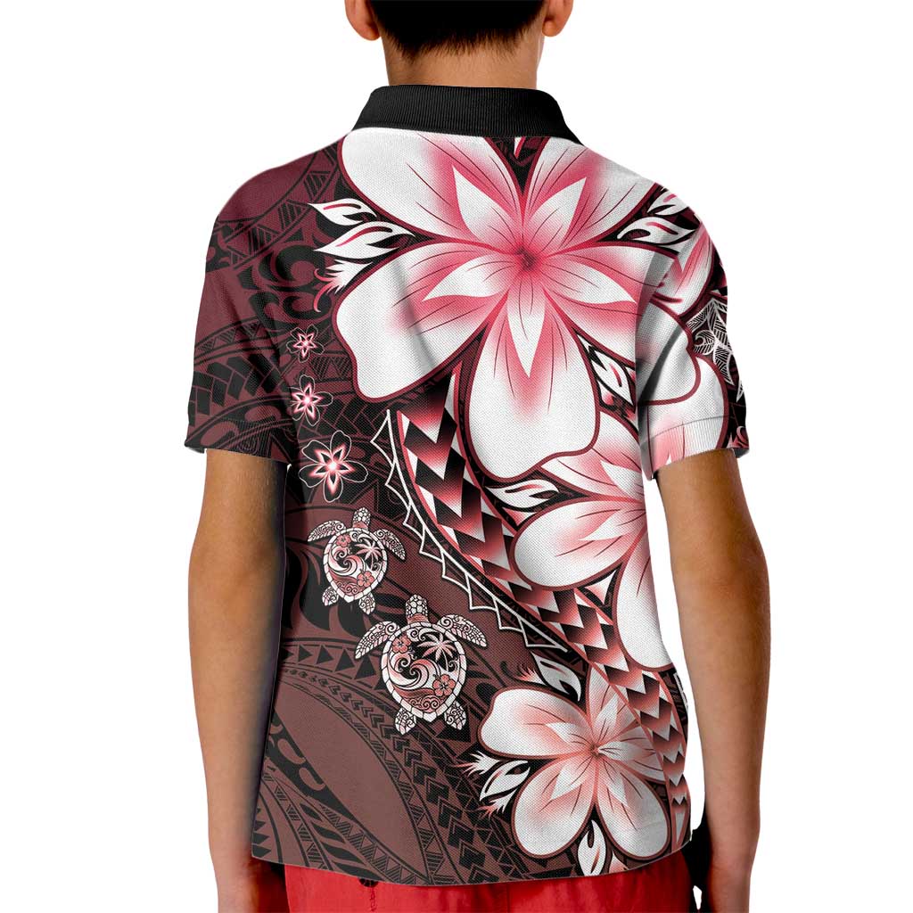 Polynesia Romantic Valentine Kid Polo Shirt Sea Turtle Couple With Red Gradient Plumeria LT05 - Polynesian Pride