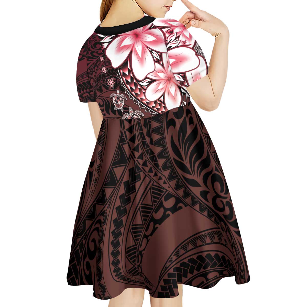 Polynesia Romantic Valentine Kid Short Sleeve Dress Sea Turtle Couple With Red Gradient Plumeria
