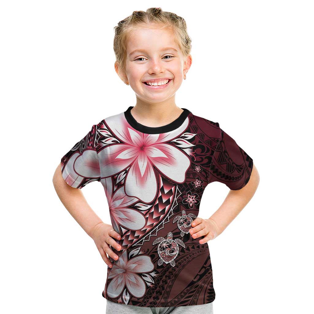 Polynesia Romantic Valentine Kid T Shirt Sea Turtle Couple With Red Gradient Plumeria LT05 Red - Polynesian Pride