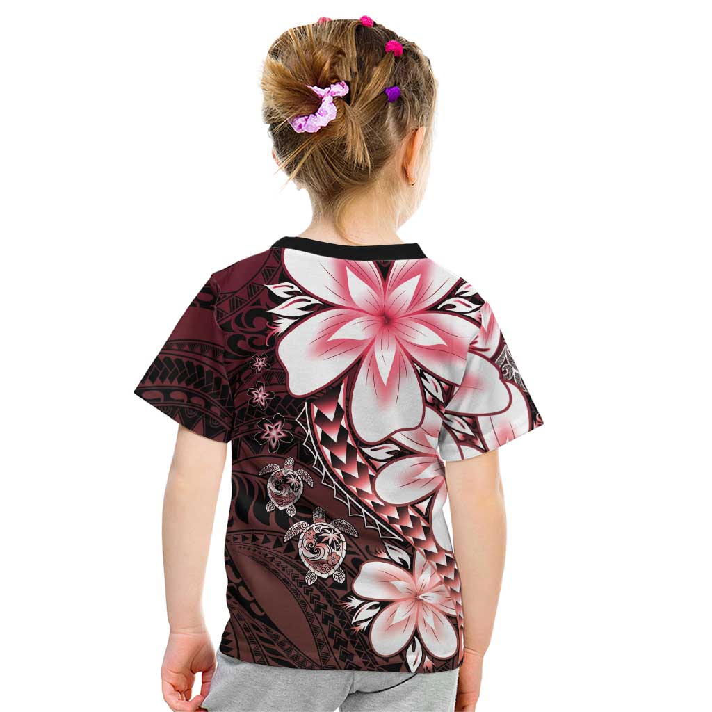 Polynesia Romantic Valentine Kid T Shirt Sea Turtle Couple With Red Gradient Plumeria LT05 - Polynesian Pride