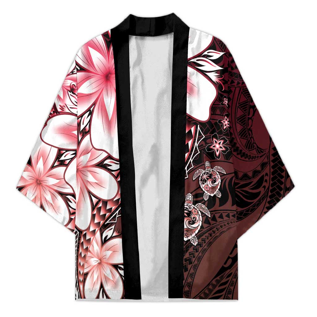 Polynesia Romantic Valentine Kimono Sea Turtle Couple With Red Gradient Plumeria LT05 Unisex Red - Polynesian Pride