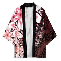 Polynesia Romantic Valentine Kimono Sea Turtle Couple With Red Gradient Plumeria LT05 Unisex Red - Polynesian Pride
