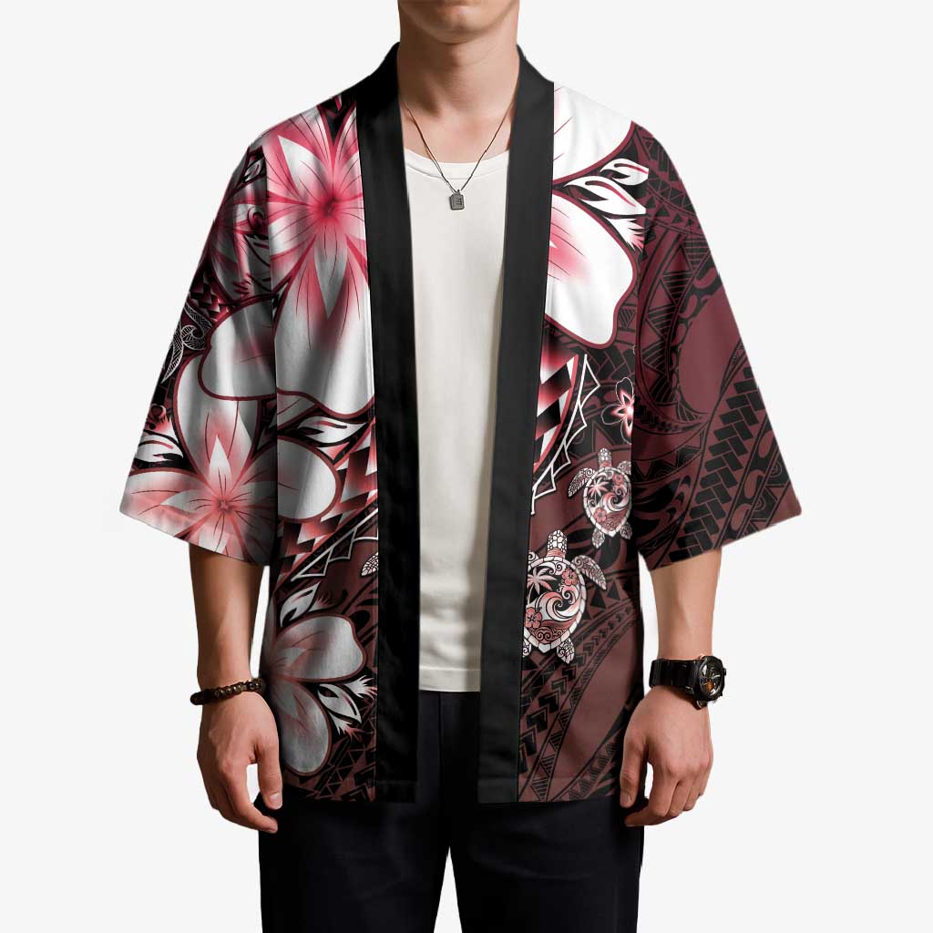 Polynesia Romantic Valentine Kimono Sea Turtle Couple With Red Gradient Plumeria LT05 - Polynesian Pride