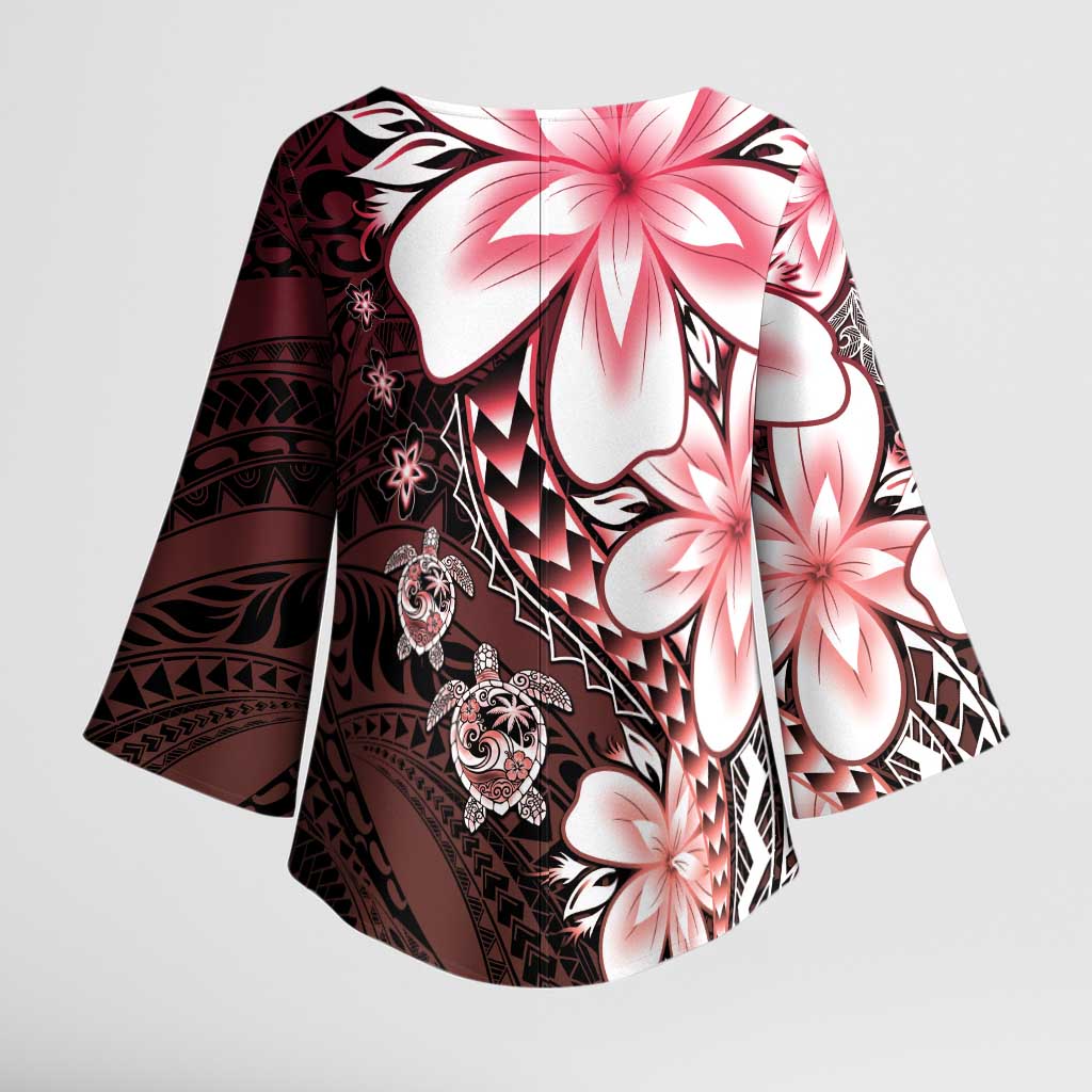 Polynesia Romantic Valentine Kimono Sleeve Blouse Sea Turtle Couple With Red Gradient Plumeria LT05 - Polynesian Pride