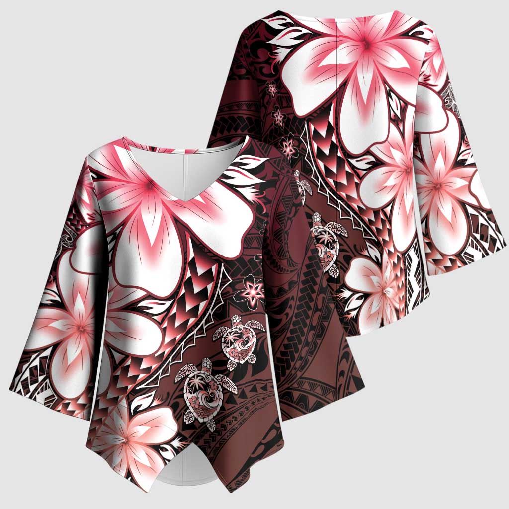 Polynesia Romantic Valentine Kimono Sleeve Blouse Sea Turtle Couple With Red Gradient Plumeria LT05 - Polynesian Pride