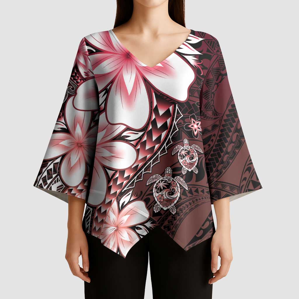 Polynesia Romantic Valentine Kimono Sleeve Blouse Sea Turtle Couple With Red Gradient Plumeria LT05 - Polynesian Pride