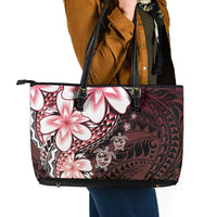 Polynesia Romantic Valentine Leather Tote Bag Sea Turtle Couple With Red Gradient Plumeria LT05 - Polynesian Pride