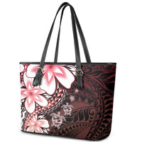 Polynesia Romantic Valentine Leather Tote Bag Sea Turtle Couple With Red Gradient Plumeria LT05 - Polynesian Pride