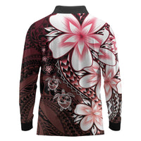 Polynesia Romantic Valentine Long Sleeve Polo Shirt Sea Turtle Couple With Red Gradient Plumeria LT05 - Polynesian Pride
