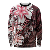 Polynesia Romantic Valentine Long Sleeve Shirt Sea Turtle Couple With Red Gradient Plumeria LT05 Unisex Red - Polynesian Pride