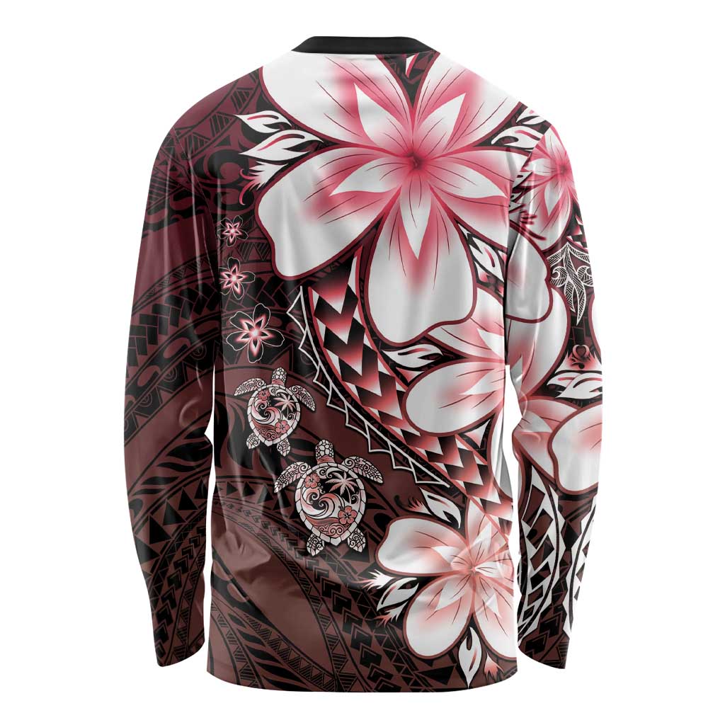 Polynesia Romantic Valentine Long Sleeve Shirt Sea Turtle Couple With Red Gradient Plumeria LT05 - Polynesian Pride