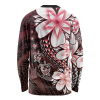 Polynesia Romantic Valentine Long Sleeve Shirt Sea Turtle Couple With Red Gradient Plumeria LT05 - Polynesian Pride