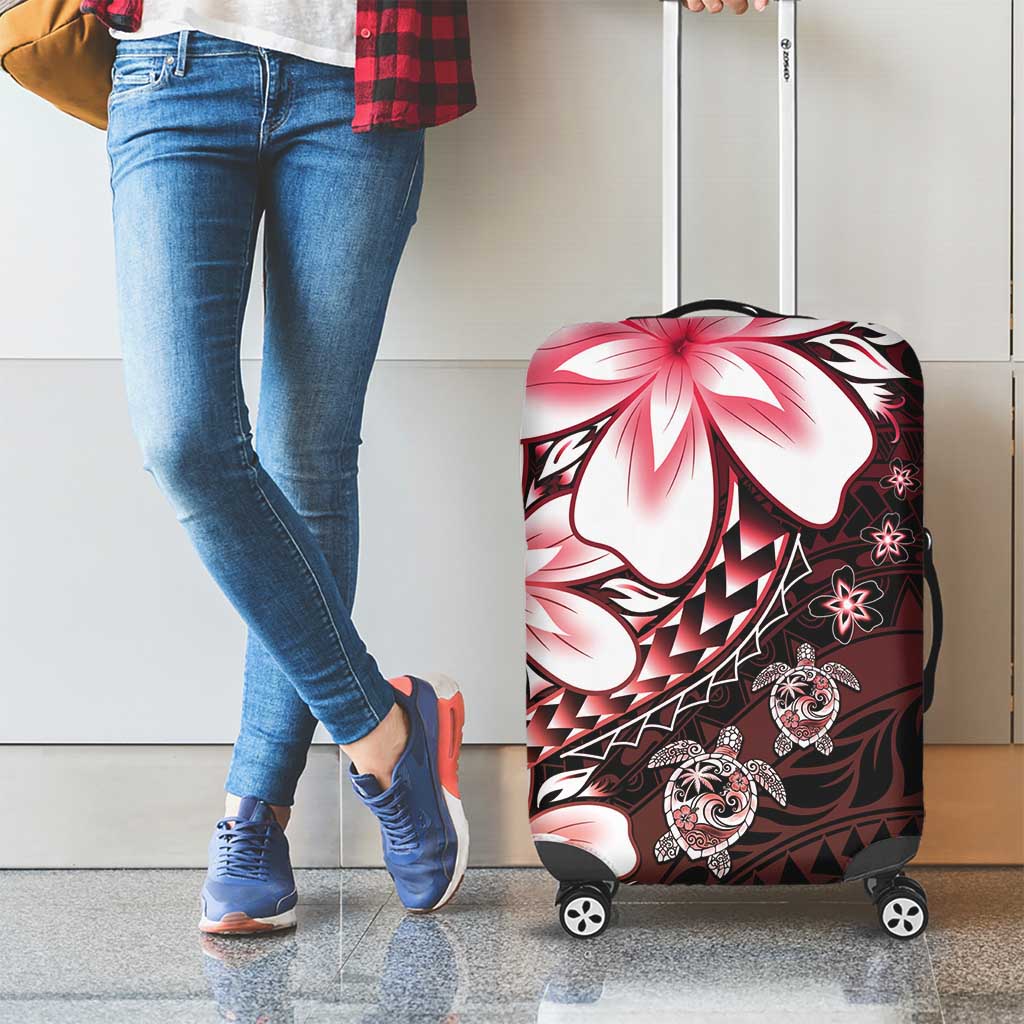Polynesia Romantic Valentine Luggage Cover Sea Turtle Couple With Red Gradient Plumeria LT05 - Polynesian Pride