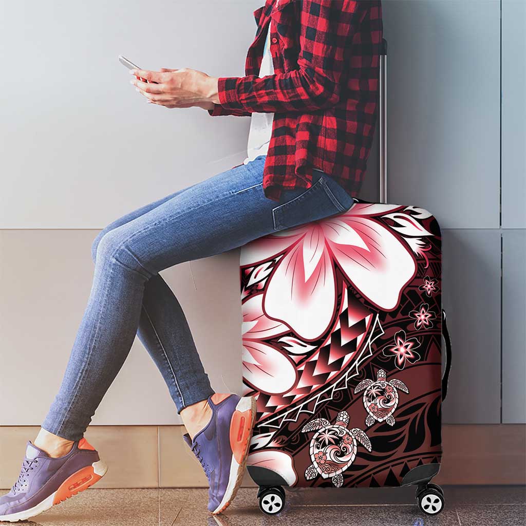 Polynesia Romantic Valentine Luggage Cover Sea Turtle Couple With Red Gradient Plumeria LT05 - Polynesian Pride