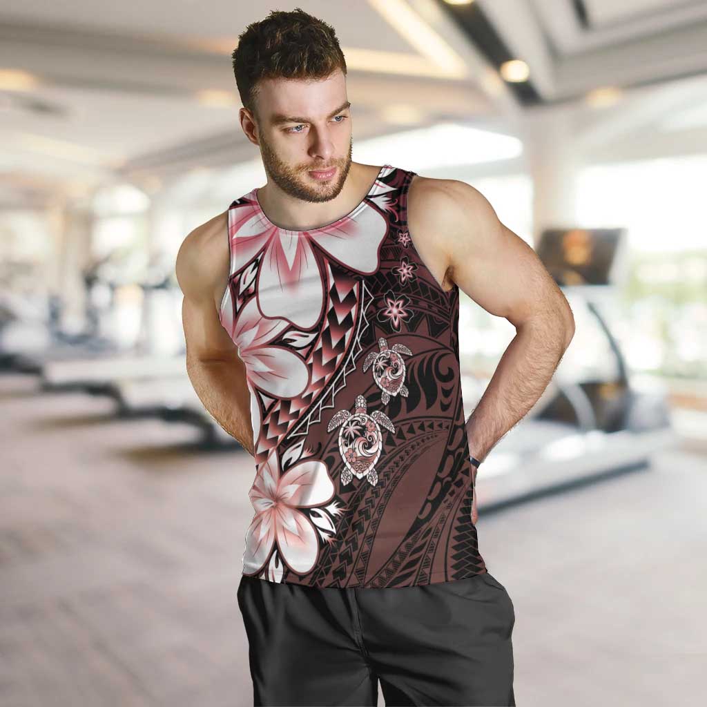Polynesia Romantic Valentine Men Tank Top Sea Turtle Couple With Red Gradient Plumeria LT05 Red - Polynesian Pride