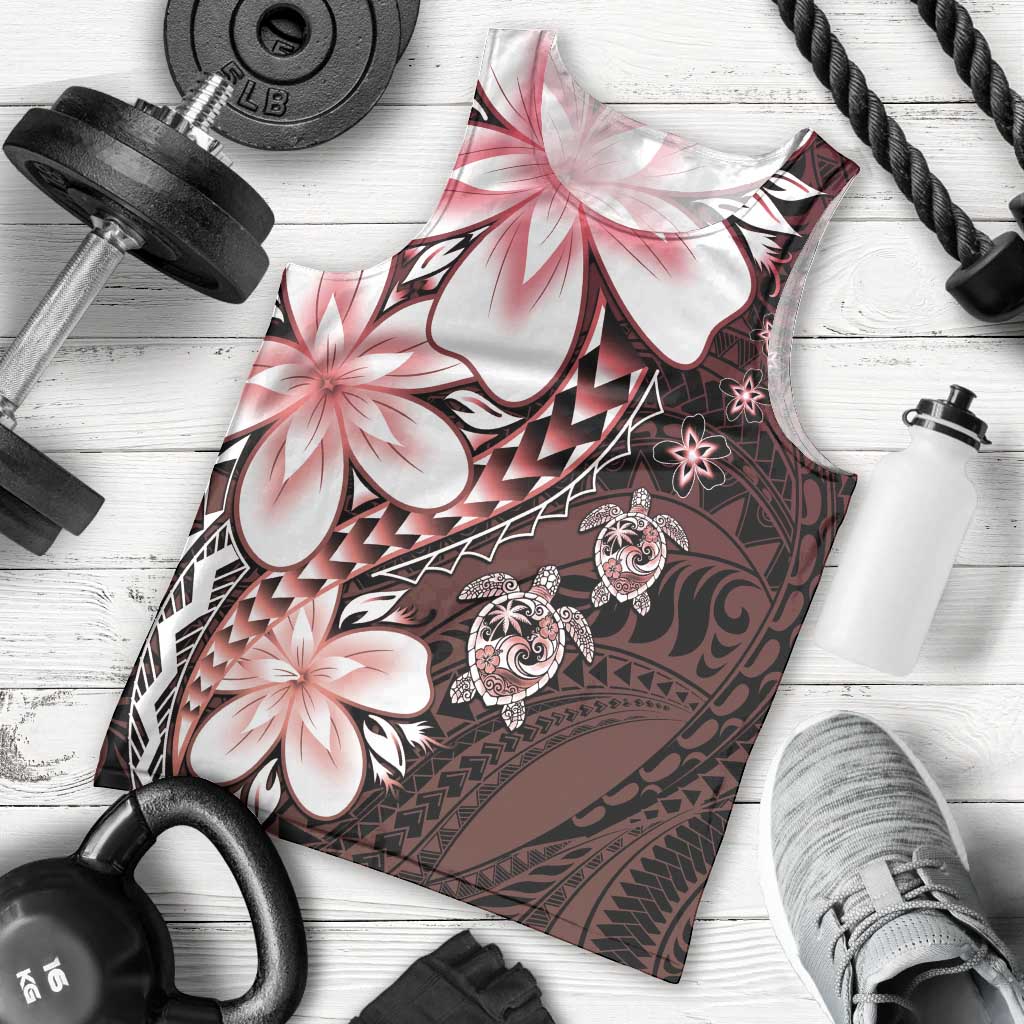 Polynesia Romantic Valentine Men Tank Top Sea Turtle Couple With Red Gradient Plumeria LT05 - Polynesian Pride
