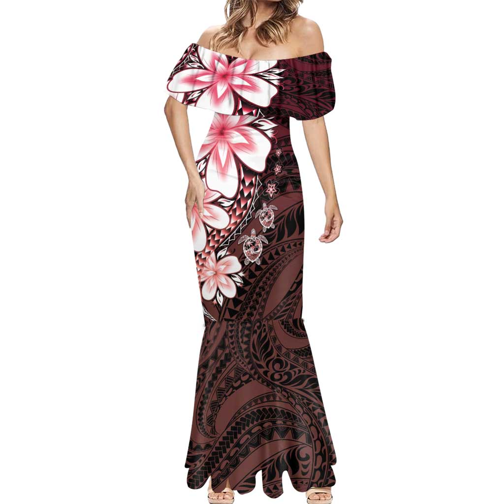 Polynesia Romantic Valentine Mermaid Dress Sea Turtle Couple With Red Gradient Plumeria LT05 - Polynesian Pride