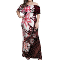 Polynesia Romantic Valentine Off Shoulder Maxi Dress Sea Turtle Couple With Red Gradient Plumeria LT05 Women Red - Polynesian Pride
