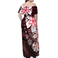 Polynesia Romantic Valentine Off Shoulder Maxi Dress Sea Turtle Couple With Red Gradient Plumeria LT05 - Polynesian Pride