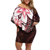 Polynesia Romantic Valentine Off Shoulder Short Dress Sea Turtle Couple With Red Gradient Plumeria LT05 Women Red - Polynesian Pride