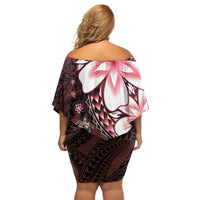 Polynesia Romantic Valentine Off Shoulder Short Dress Sea Turtle Couple With Red Gradient Plumeria LT05 - Polynesian Pride