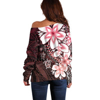 Polynesia Romantic Valentine Off Shoulder Sweater Sea Turtle Couple With Red Gradient Plumeria LT05 - Polynesian Pride