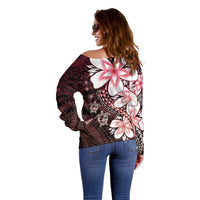 Polynesia Romantic Valentine Off Shoulder Sweater Sea Turtle Couple With Red Gradient Plumeria LT05 - Polynesian Pride