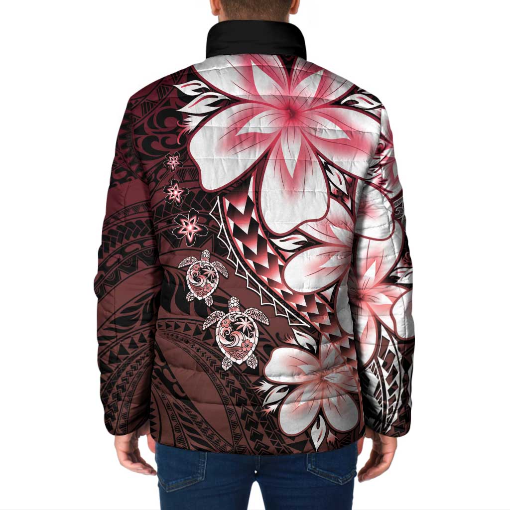 Polynesia Romantic Valentine Padded Jacket Sea Turtle Couple With Red Gradient Plumeria LT05 - Polynesian Pride