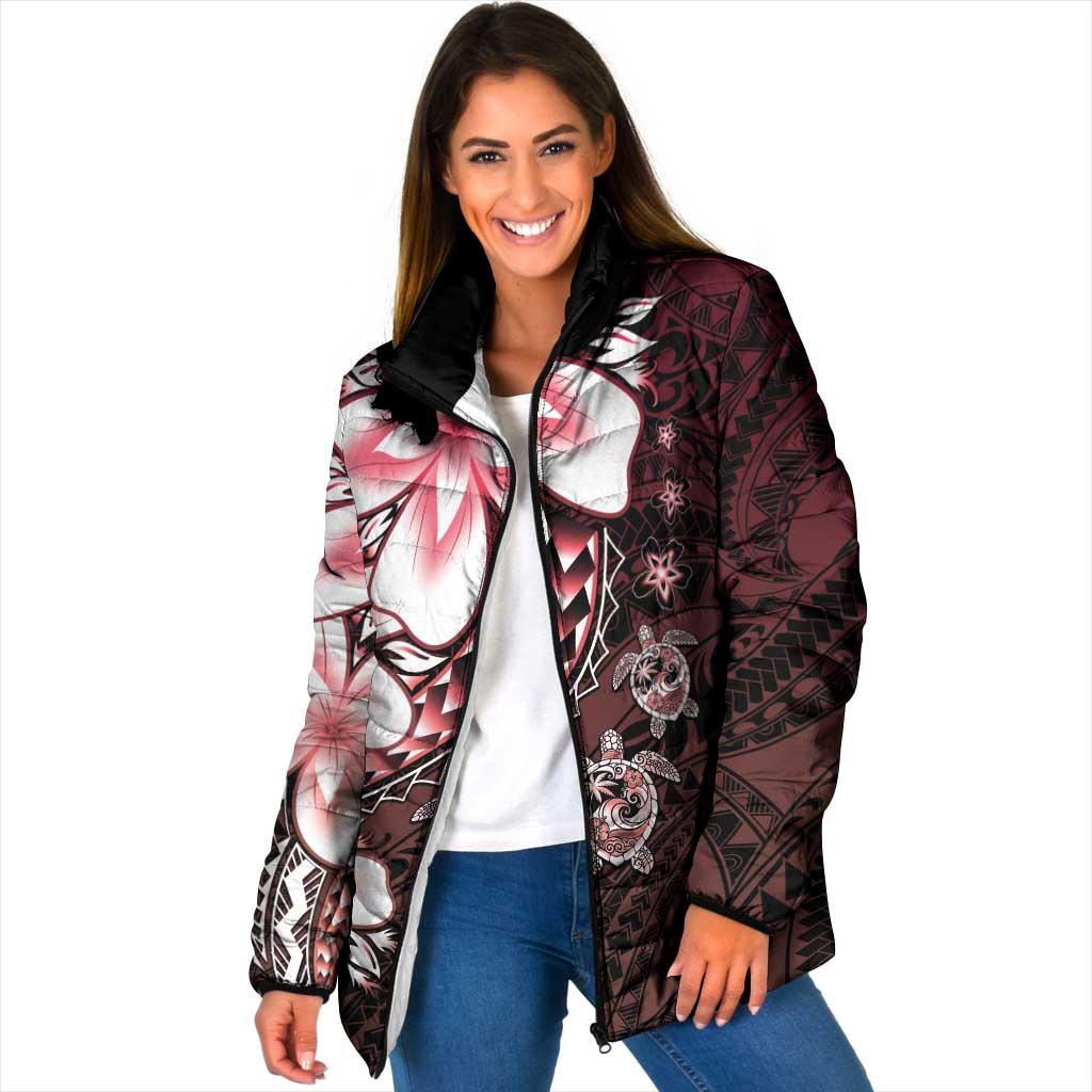 Polynesia Romantic Valentine Padded Jacket Sea Turtle Couple With Red Gradient Plumeria LT05 Women Red - Polynesian Pride