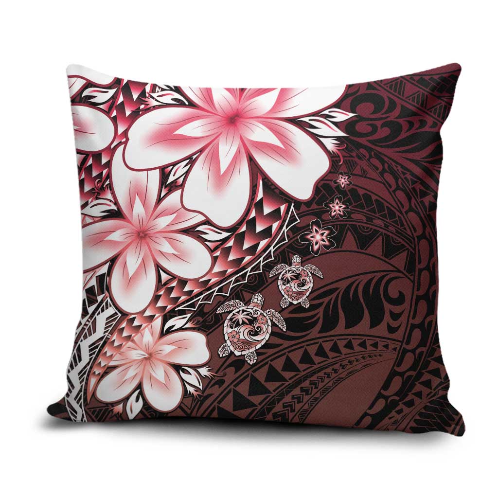 Polynesia Romantic Valentine Pillow Cover Sea Turtle Couple With Red Gradient Plumeria LT05 Red - Polynesian Pride