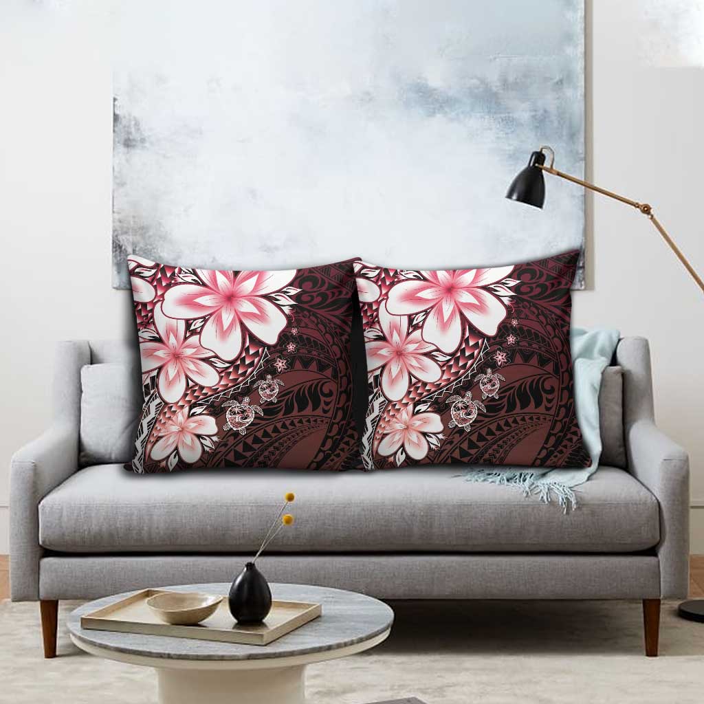 Polynesia Romantic Valentine Pillow Cover Sea Turtle Couple With Red Gradient Plumeria LT05 - Polynesian Pride