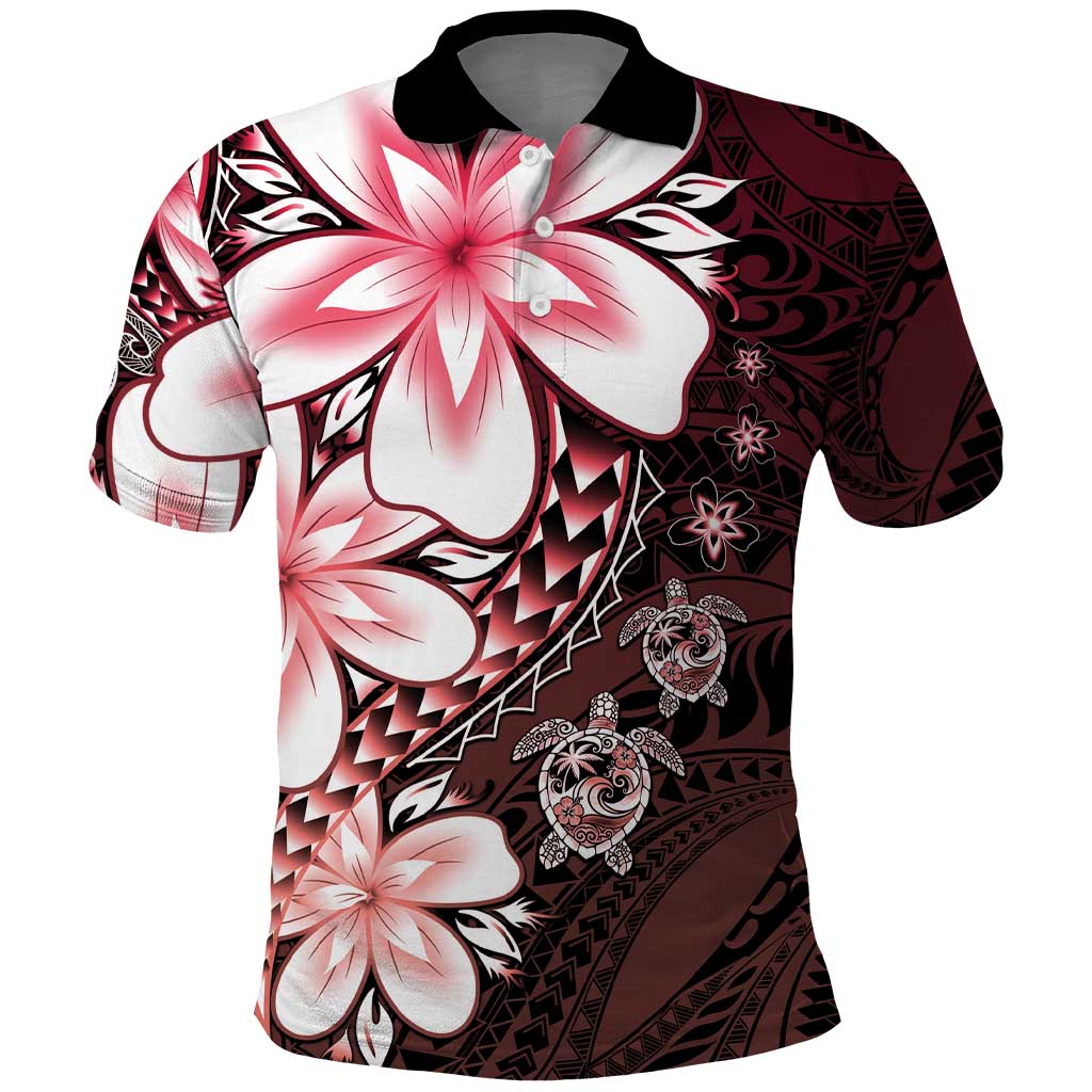 Polynesia Romantic Valentine Polo Shirt Sea Turtle Couple With Red Gradient Plumeria LT05 Red - Polynesian Pride