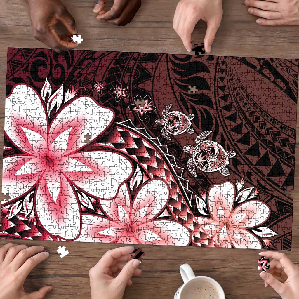Polynesia Romantic Valentine Puzzle Sea Turtle Couple With Red Gradient Plumeria LT05 - Polynesian Pride