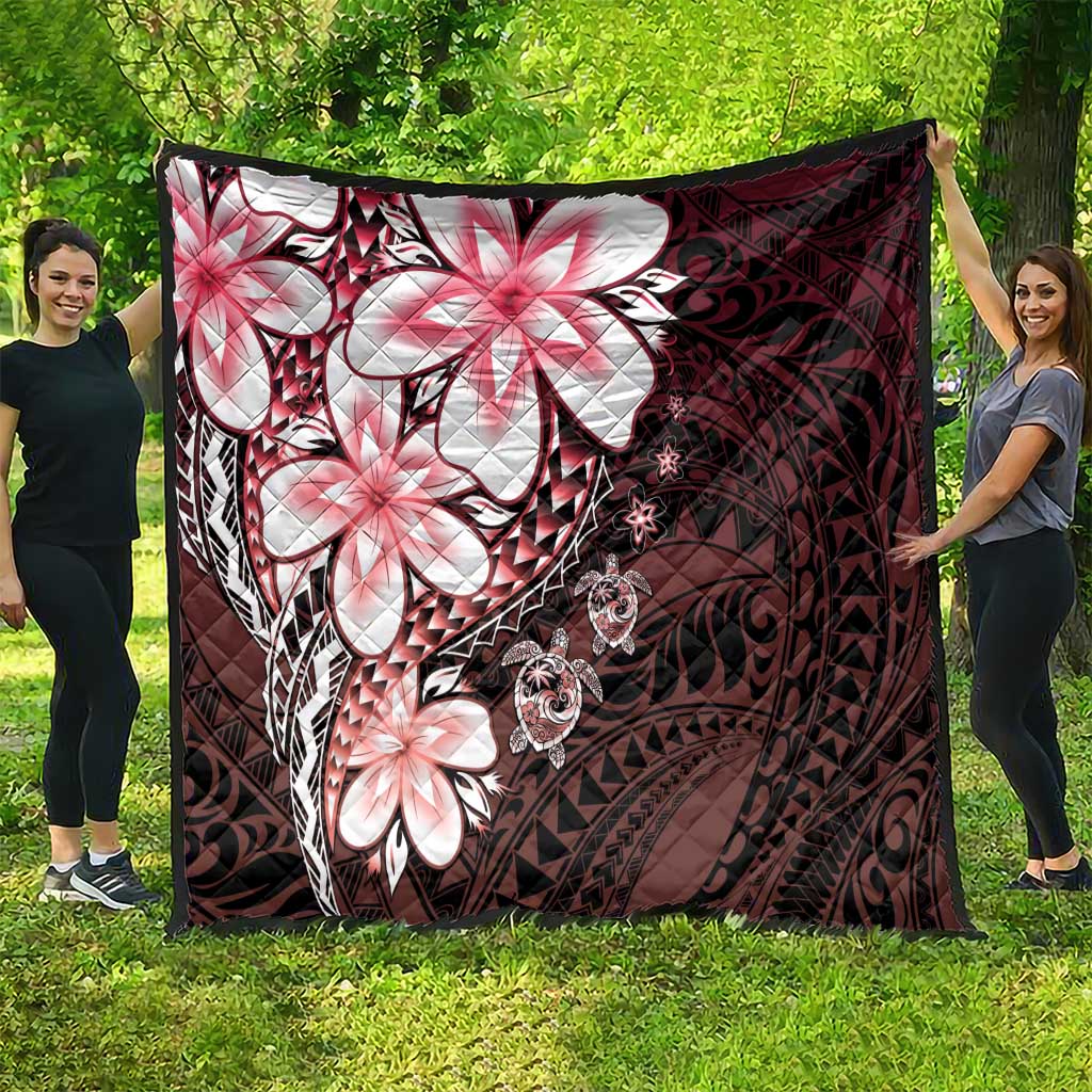Polynesia Romantic Valentine Quilt Sea Turtle Couple With Red Gradient Plumeria LT05 - Polynesian Pride