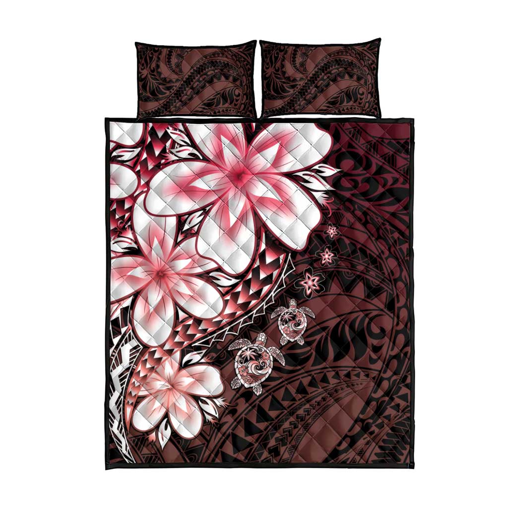 Polynesia Romantic Valentine Quilt Bed Set Sea Turtle Couple With Red Gradient Plumeria LT05 - Polynesian Pride
