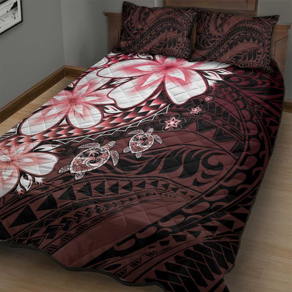 Polynesia Romantic Valentine Quilt Bed Set Sea Turtle Couple With Red Gradient Plumeria LT05 - Polynesian Pride